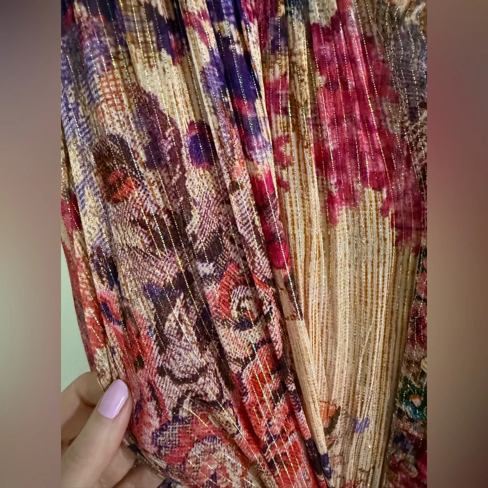 Hemant & Nandita Tara Sheer Floral Metallic Maxi Shirt Dress – M - Picture 6 of 8